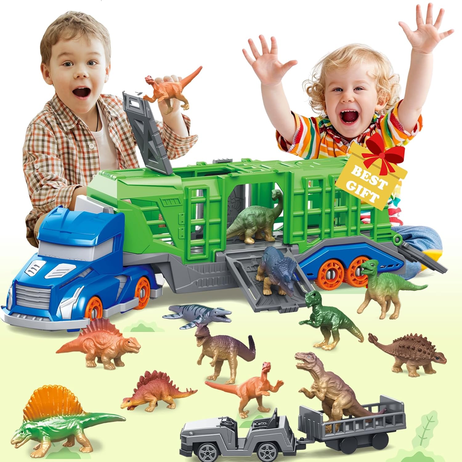 Kids Toys Xmas - Set Mainan Kendaraan Pengangkut Dinosaurus Termasuk