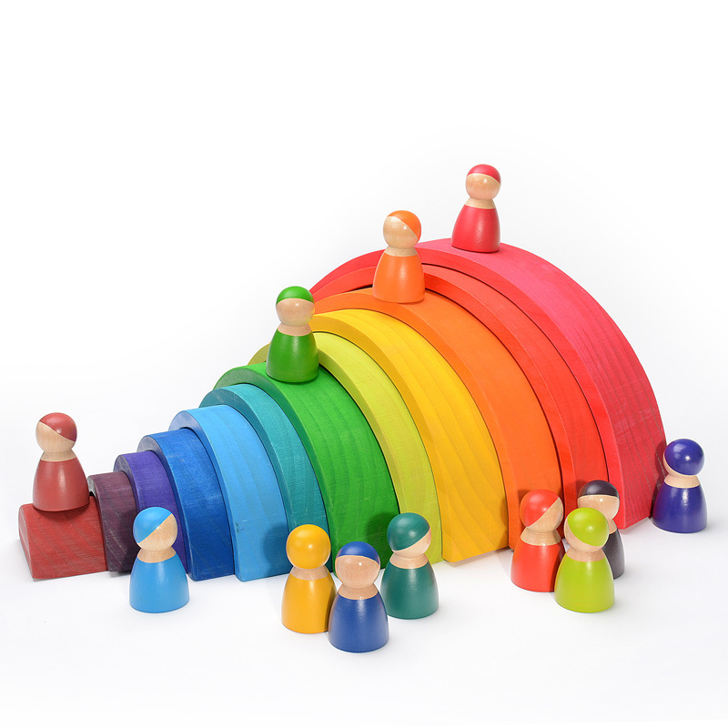 Wooden Blocks Stacking - Blok Pelangi Kayu Blok Bangunan Susun