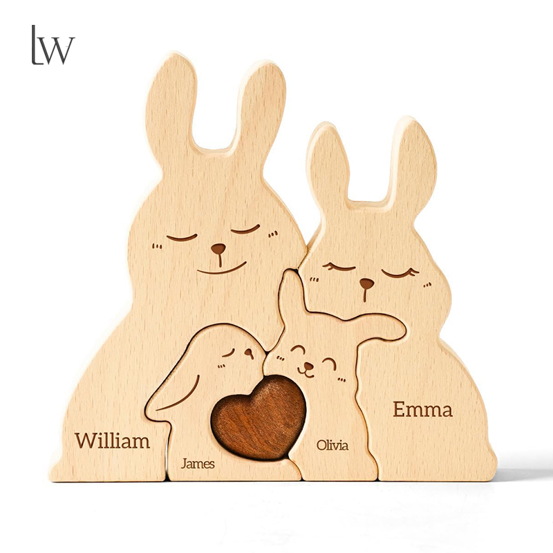 Kids Toys Names - Puzzle Keluarga Kelinci Kayu yang Dipersonalisasi