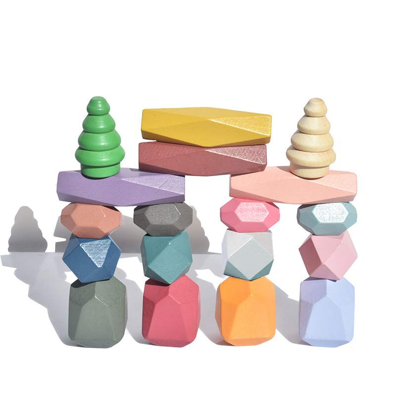 Wooden Blocks Stacking - 18 Buah Batu Susun Kayu Blok