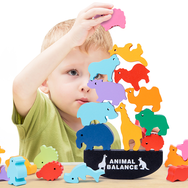 Wooden Blocks Stacking - Mainan Balok Keseimbangan Hewan Kayu Montessori