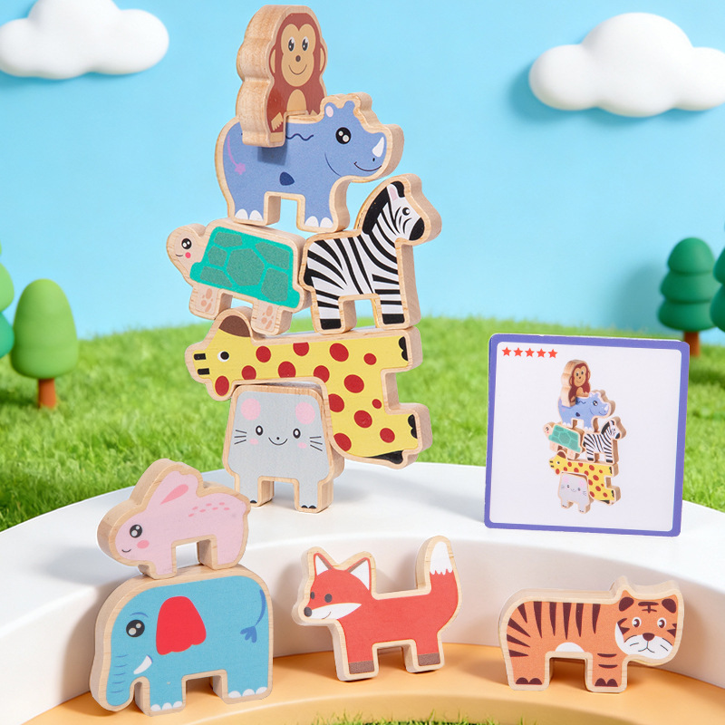 Wooden Blocks Stacking - Balok Kayu Penumpuk Bentuk Hewan Permainan