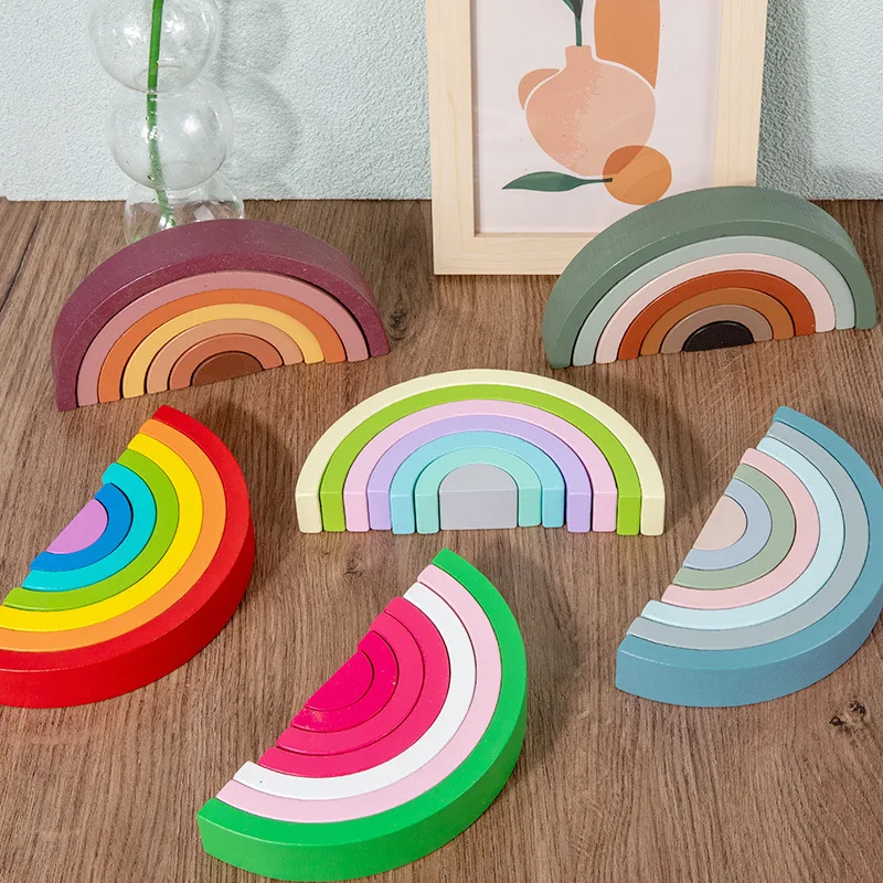 Wooden Blocks Stacking - Jembatan Lengkung Pelangi Blok Bangunan Kayu