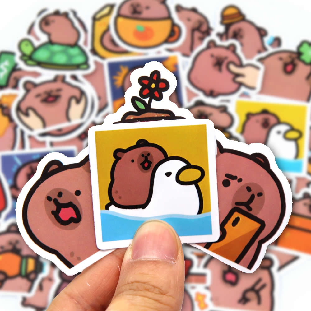 Kids Toys 10 Year Old - Stiker kartun lucu Capybaras, 10/100 buah