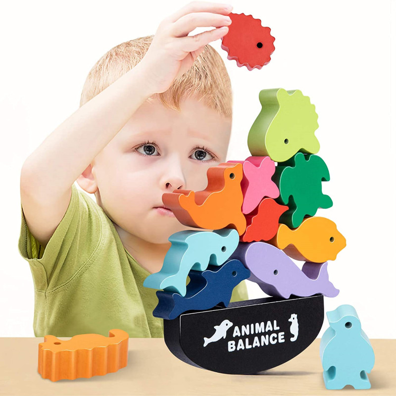 Wooden Blocks Stacking - Mainan Permainan Papan Blok Keseimbangan Hewan