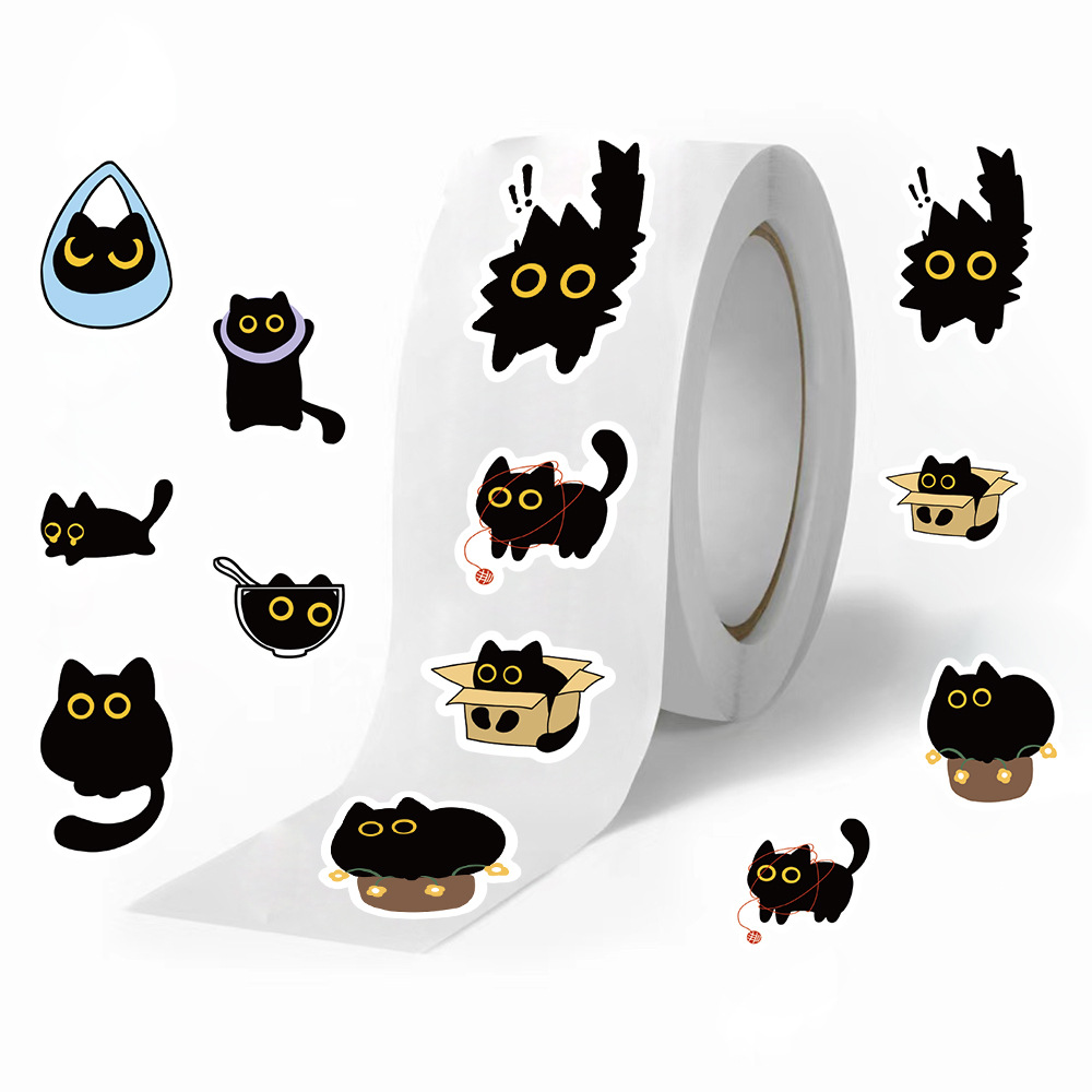 Kids Toys Names - 100-500 Buah Stiker Gulungan Kucing Kartun