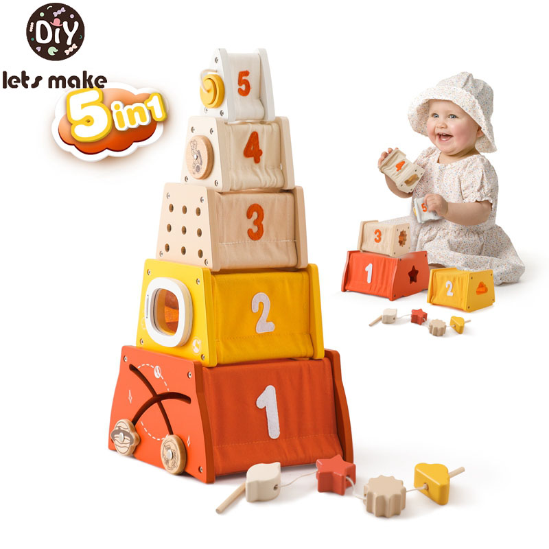 Wooden Blocks Stacking - Mainan kayu Montessori Anak papan ulir