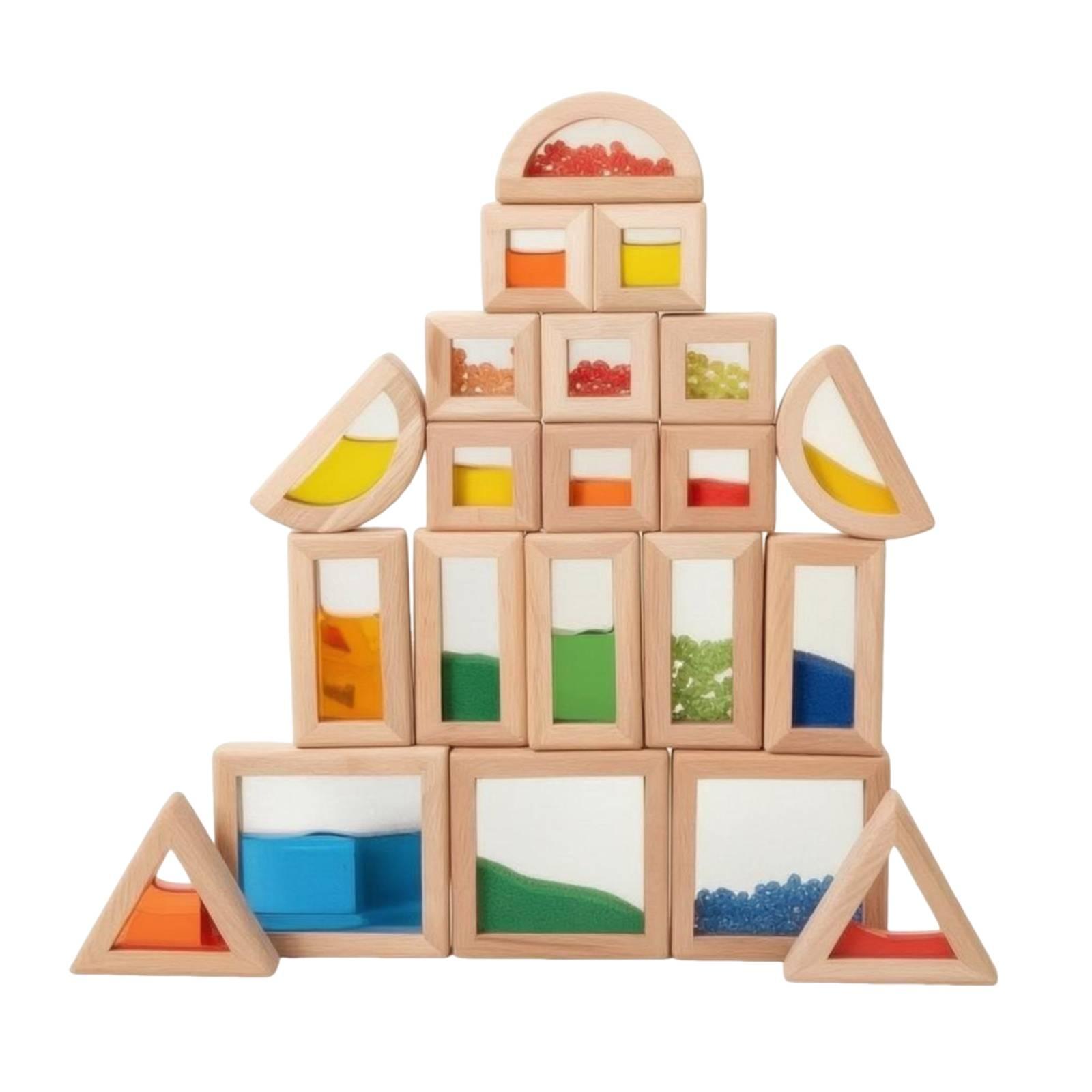 Wooden Blocks Stacking - 22 Buah Blok Sensori Kayu, Panel