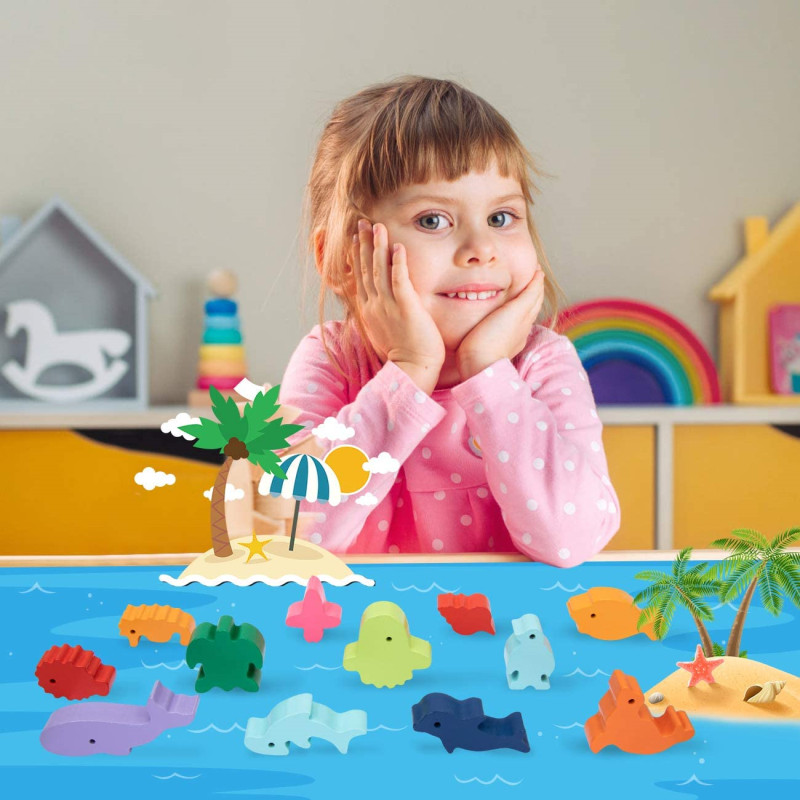Anak-anak baru Montessori kayu - Wooden Blocks Stacking ulasan dan harga