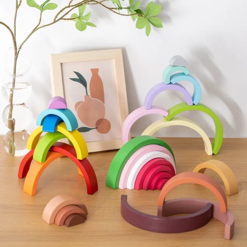 Jembatan Lengkung Pelangi Blok - Wooden Blocks Stacking ulasan dan harga