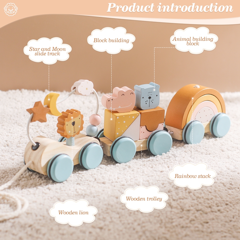 Mainan hewan blok kereta kayu  - Wooden Blocks Stacking ulasan dan harga