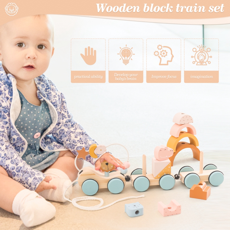 Mainan hewan blok kereta kayu  - Wooden Blocks Stacking ulasan dan harga