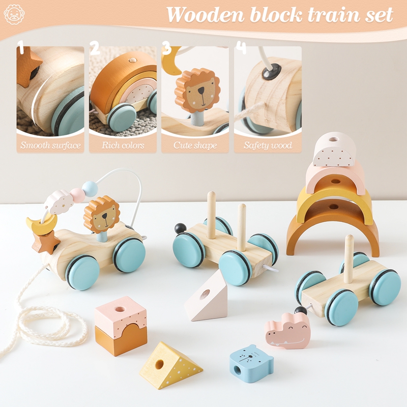 Mainan hewan blok kereta kayu  - Wooden Blocks Stacking ulasan dan harga