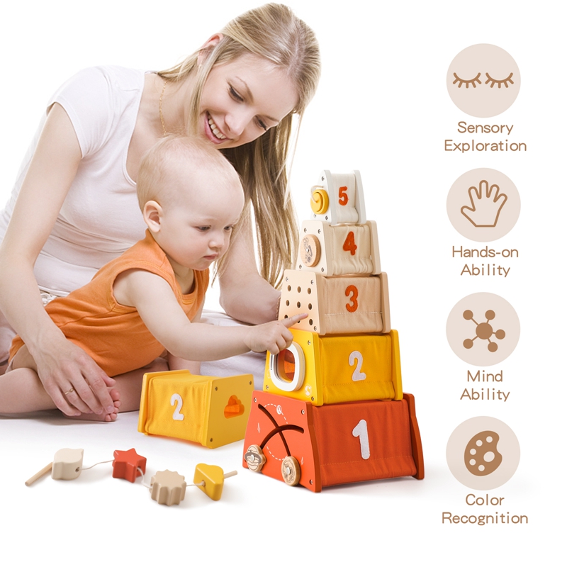 Mainan kayu Montessori Anak pa - Wooden Blocks Stacking ulasan dan harga